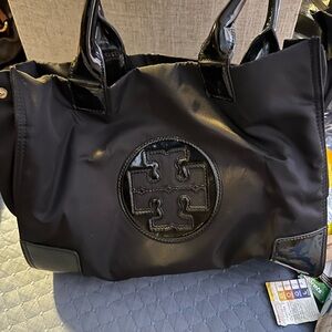Tory Burch Black Tote with Glossy Accents
